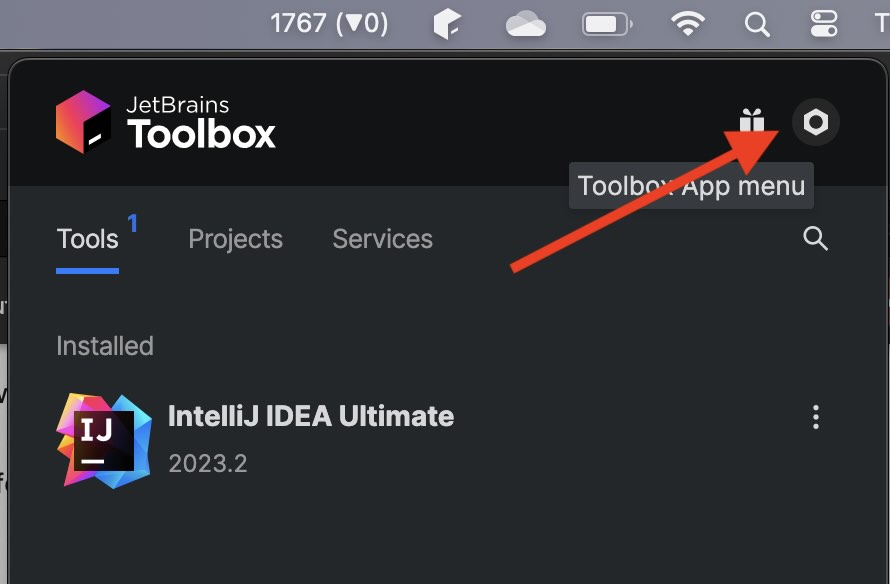 Jetbrains Toolbox settings icon